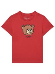 Guess T-Shirt N5YI16 K8HM4 Czerwony Regular Fit. Czerwone t-shirty chłopięce Guess, z aplikacjami, z bawełny, bez ramiączek. Za 49.99 zł.