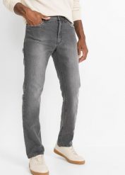 Jeansy ze stretchem regular fit w wygodnym fasonie, straight. Szare jeansy męskie bonprix. Za 127.99 zł.
