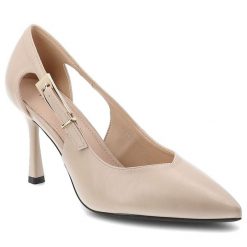 Czółenka damskie Vinceza, cholewka ze skóry ekologicznej o gładkim wykończeniu elegancki fason z wycięciem po boku, beżowe, 62288. Brązowe czółenka damskie VINCEZA, bez wzorów, ze skóry ekologicznej, bez obcasa. Za 139.00 zł.