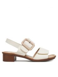 Rieker Sandały 62663-60 Écru. Sandały damskie Rieker, bez wzorów, z materiału, bez obcasa, na słupku. Za 269.99 zł.