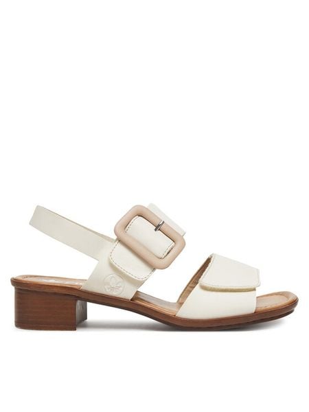 Rieker Sandały 62663-60 Écru. Sandały damskie Rieker, bez wzorów, z materiału, bez obcasa, na słupku. Za 269.99 zł.