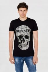 PHILIPP PLEIN T-shirt czarny z czaszką. Czarne t-shirty męskie Philipp Plein, m, bez wzorów, bez kołnierzyka. W wyprzedaży za 799.99 zł.