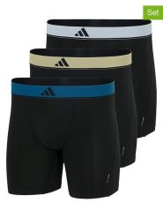 Adidas Bokserki (3 pary) w kolorze czarno-beżowo-niebieskim rozmiar: M. Czarne bokserki męskie Adidas, bez wzorów. Za 107.37 zł.