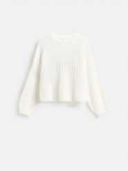 Sweter z bufiastymi rękawami - złamana biel. Swetry klasyczne damskie Reserved, l, z dzianiny, bez kołnierzyka. Za 109.99 zł.