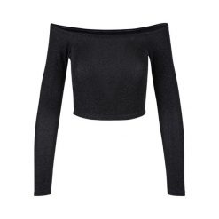 Cekinowy sweter damski z długim rękawem i odkrytymi ramionami Urban Classics. Czarne swetry klasyczne damskie Urban Classics, na zimę, z materiału, bez kołnierzyka. Za 152.50 zł.