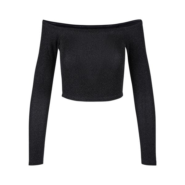 Cekinowy sweter damski z długim rękawem i odkrytymi ramionami Urban Classics. Czarne swetry klasyczne damskie Urban Classics, na zimę, z materiału, bez kołnierzyka. Za 128.00 zł.