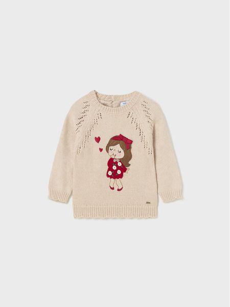 Mayoral Sweter 2.309 Beżowy Regular Fit. Brązowe swetry dziewczęce Mayoral, bez wzorów, z syntetyku, bez kołnierzyka. Za 79.99 zł.