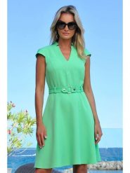 Bleu d'Azur Sukienka "Croisette" w kolorze zielonym rozmiar: 34. Zielone sukienki damskie Bleu d'Azur, w ażurowe wzory, z tkaniny, bez kołnierzyka, bez ramiączek, midi, rozkloszowane. Za 153.71 zł.
