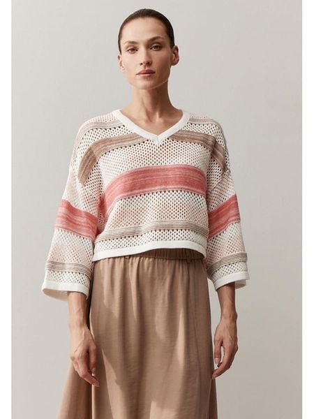More & More Sweter w kolorze beżowo-jagodowym rozmiar: 44. Brązowe swetry klasyczne damskie MORE & MORE, bez kołnierzyka. Za 153.71 zł.