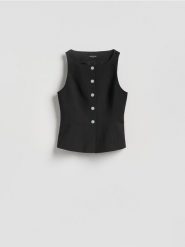 Taliowana kamizelka garniturowa - czarny. Czarne kamizelki damskie Reserved, z tkaniny. Za 119.99 zł.