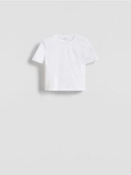 Bawełniany crop top - biały. Białe topy damskie Reserved, l, bez wzorów, z bawełny, bez kołnierzyka. Za 29.99 zł.