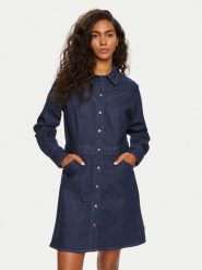 Wrangler Sukienka jeansowa 112356504 Granatowy Slim Fit. Niebieskie sukienki damskie Wrangler, m, bez wzorów, z bawełny, bez kołnierzyka, bez ramiączek. Za 309.99 zł.