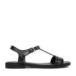 Sandały Lasocki. Czarne sandały damskie Lasocki, bez wzorów, bez obcasa, na płaskiej podeszwie. Za 149.99 zł.