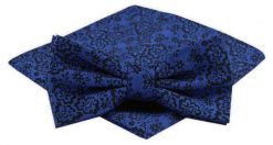 Męska Mucha z Poszetką Alties - Kwiaty, Ciemnoniebieska. Niebieskie krawaty i muchy męskie Alties, bez wzorów, eleganckie. Za 54.00 zł.