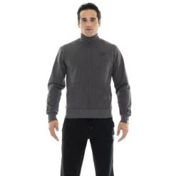 Bluza z bawełna z zamek błyskawiczny na trening. Szare bluzy bez kaptura męskie LEONE 1947 APPAREL, bez wzorów, z bawełny, sportowe, bez kołnierzyka, bez ramiączek. W wyprzedaży za 132.85 zł.