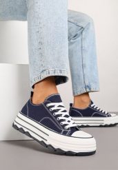 Granatowe Trampki na Platformie z Paskami i Niską Cholewką Zienelle. Niebieskie trampki i tenisówki damskie Renee, bez wzorów, z jeansu, przed kostkę. Za 74.99 zł.
