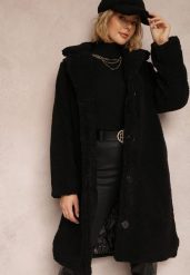 Czarny Płaszcz Oversize z Pluszowego Futerka z Czapką Jillo. Czarne czapki z daszkiem damskie Renee, na jesień, l, bez wzorów, z jeansu, eleganckie. Za 389.99 zł.