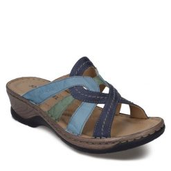 Klapki Josef Seibel. Niebieskie klapki damskie Josef Seibel, bez wzorów, bez obcasa. Za 329.99 zł.