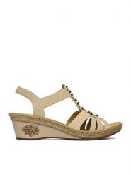 Rieker Sandały CEO-V2451-62 Beżowy. Brązowe sandały damskie Rieker, bez wzorów, ze skóry, bez obcasa, na koturnie. Za 319.99 zł.