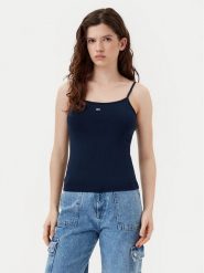 Tommy Jeans Top Essential DW0DW20675 Granatowy Slim Fit. Niebieskie topy damskie Tommy Jeans, l, bez wzorów, z bawełny, bez kołnierzyka. Za 79.99 zł.