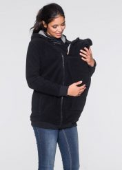 Bluza 2 w 1 z polaru, ciążowa, z wstawką na nosidełko niemowlęce. Czarne bluzy i bluzki niemowlęce bonprix, na jesień, bez wzorów, z polaru, bez ramiączek, bez kaptura. Za 189.99 zł.