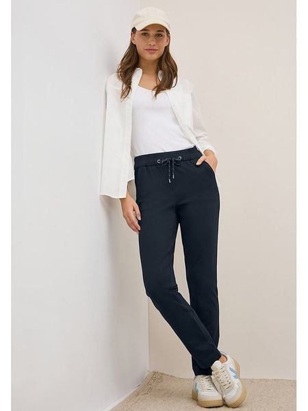 Cecil Spodnie w kolorze granatowym rozmiar: XXL/L28. Niebieskie spodnie materiałowe damskie Cecil, bez wzorów, z materiału, z podwyższonym stanem. Za 96.14 zł.