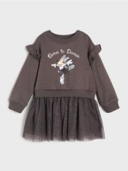 Bawełniana sukienka z tiulem i falbanami Minnie Mouse - szary. Szare sukienki dziewczęce Sinsay, bez wzorów, z bawełny, bez ramiączek. Za 25.99 zł.