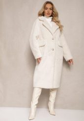 Biały Płaszcz z Futra z Zapięciem na Guziki i Wsuwanymi Kieszeniami Paritha. Białe płaszcze damskie Renee, m, bez wzorów, eleganckie. Za 309.99 zł.
