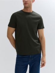 T-shirt slim z bawełny merceryzowanej - zielony. Zielone t-shirty męskie Reserved, l, bez wzorów, z bawełny, bez kołnierzyka. Za 99.99 zł.
