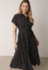 Czarna Koszulowa Sukienka z Wiskozy w Groszki z Wiązanym Paskiem w Talii Heless. Czarne sukienki damskie Born2be, na co dzień, l, bez wzorów, z wiskozy, klasyczne, bez kołnierzyka, bez ramiączek, maxi, koszulowe. Za 149.99 zł.