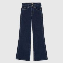 Spodnie W Bridger Denim Dk Indigo. Niebieskie spodnie dresowe damskie Dickies, bez wzorów, z denimu. Za 359.55 zł.