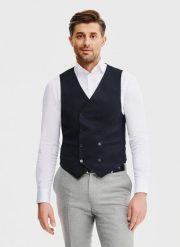 PAKO LORENTE – Granatowa dwurzędowa kamizelka męska. Kamizelki męskie Pako Lorente, m, z elastanu. Za 399.99 zł.