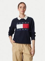 Tommy Jeans Bluza Flag DW0DW23906 Granatowy Regular Fit. Niebieskie bluzy bez kaptura damskie Tommy Jeans, l, z bawełny. Za 409.99 zł.