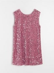 Sukienka mini z ozdobnymi cekinami - różowy. Czerwone sukienki damskie Sinsay, l, bez wzorów, bez kołnierzyka, bez ramiączek, mini. Za 59.99 zł.