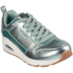 Buty sportowe damskie Skechers Uno Metallixs. Zielone buty sportowe na co dzień damskie Skechers, bez wzorów, ze skóry ekologicznej. Za 408.99 zł.