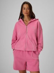 4F Bluza dresowa oversize z kapturem damska - różowa L. Czerwone kardigany damskie 4f, l, bez wzorów, z dresówki. W wyprzedaży za 169.99 zł.