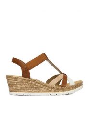 Rieker Sandały CEO-61995-81 Brązowy. Brązowe sandały damskie Rieker, bez wzorów, ze skóry, bez obcasa, na koturnie. Za 299.99 zł.