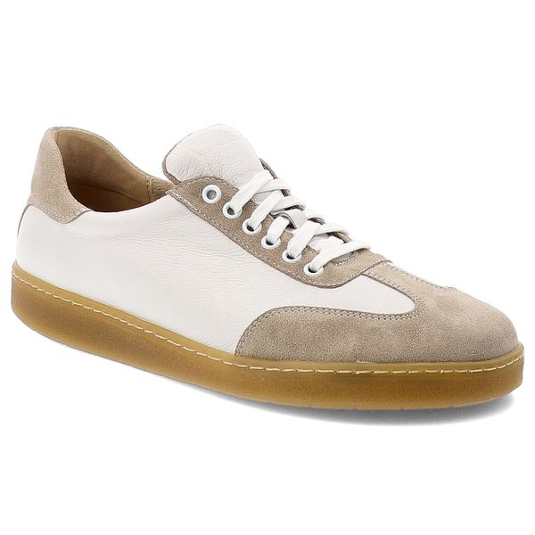 Półbuty męskie Wasak Barefoot, ze skóry naturalnej na płaskiej podeszwie sznurowane, biało-beżowe, 248. Białe półbuty męskie Wasak, z materiału, bez zapięcia. Za 280.99 zł.