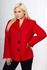 Elegancki czerwony krótki płaszcz Sofia PLUS SIZE XXL WIOSNA. Czerwone płaszcze damskie Moda Size Plus Iwanek, na wiosnę, plus size, bez wzorów, z materiału, eleganckie, plus size. Za 229.90 zł.