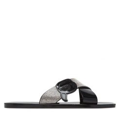 Klapki KARL LAGERFELD. Czarne klapki damskie Karl Lagerfeld, bez wzorów, bez obcasa. Za 209.99 zł.
