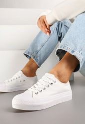 Białe Trampki Basic z Cholewką przed Kostkę na Niskiej Platformie Senadra. Białe trampki i tenisówki damskie Renee, bez wzorów, z jeansu, przed kostkę. Za 54.99 zł.
