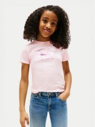 Tommy Hilfiger T-Shirt Script KG0KG08636 Różowy Regular Fit. Czerwone koszulki dziewczęce Tommy Hilfiger, bez wzorów, z bawełny, bez ramiączek. Za 69.99 zł.