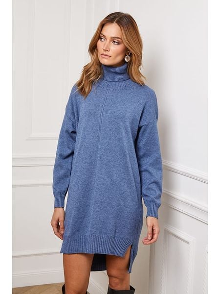Joséfine Sukienka dzianinowa "Abufera" w kolorze niebieskim rozmiar: L. Niebieskie sukienki damskie Joséfine, l, bez wzorów, z dzianiny, bez kołnierzyka, bez ramiączek, mini. Za 183.15 zł.