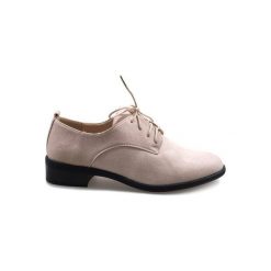 Brązowe Beżowe jazzówki półbuty zamszowe C-7183. Brązowe półbuty damskie ButyModne, z aplikacjami, ze skóry ekologicznej, eleganckie, z okrągłym noskiem, bez obcasa, na obcasie. Za 76.45 zł.