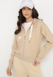 Beżowa Rozpinana Bluza z Kapturem Bawełną i Cyrkoniami Uliviela. Brązowe bluzy z kapturem damskie Born2be, uniwersalny, z bawełny. Za 89.99 zł.