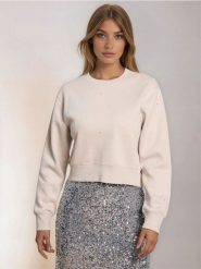 Krótka bluza crewneck z cyrkoniami - beżowy. Brązowe bluzy bez kaptura damskie Sinsay, l. Za 49.99 zł.