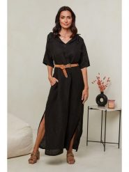 Le Monde du Lin Lniana sukienka w kolorze czarnym rozmiar: 34/36. Czarne sukienki damskie Le Monde du Lin, bez wzorów, ze lnu, klasyczne, bez kołnierzyka, bez ramiączek, maxi. Za 152.99 zł.