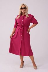 Elegancka amarantowa sukienka szmizjerka Giulia PLUS SIZE OVERSIZE XXL. Czerwone sukienki damskie Moda Size Plus Iwanek, na spotkanie biznesowe, plus size, bez wzorów, z materiału, eleganckie, bez kołnierzyka, plus size, bez ramiączek, midi, oversize. W wyprzedaży za 249.90 zł.