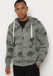 Ciemnozielona Bluza z Bawełną Zapinana na Suwak z Napisami i Kapturem Wykończona Polarem Hadela. Zielone bluzy z kapturem męskie Born2be, m, z bawełny. Za 84.99 zł.