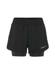 Craft ADV Essence 2-In-1 Shorts 2 W – Szorty treningowe z wewnętrznymi tightami. Czarne szorty damskie Craft, bez wzorów. Za 220.00 zł.